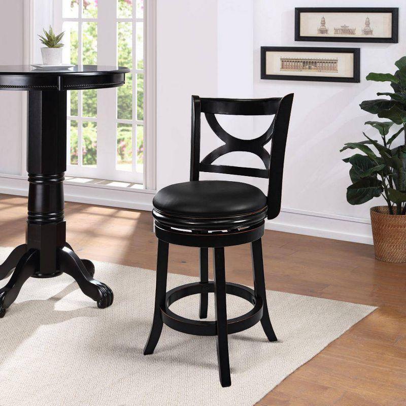 Elegant Black Leather Swivel Counterstool with Solid Wood Frame