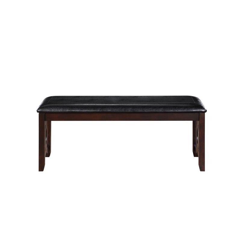 Furniture Gia 46" Solid Wood and Faux Leather Bench in Ebony Black