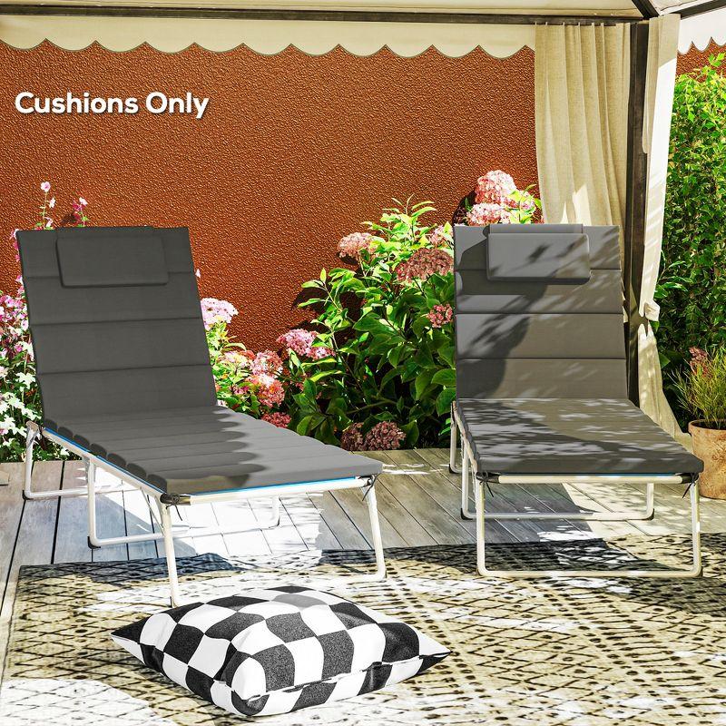 Outsunny Foldable Lounge Chair Cushion Set of 2, UPF50+ 230gsm Olefin and 25D High-Density Foam, Chaise Lounge Cushion Set, 80" x 26", Dark Gray