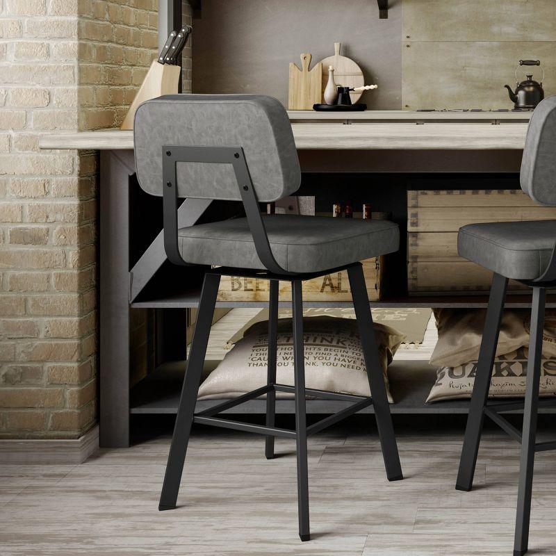 Amisco Clarkson Upholstered Barstool: Faux Leather, Steel Frame, Fixed Height 30", Square Base