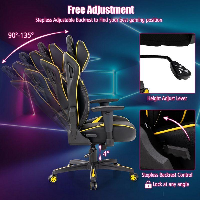 Costway Gaming Chair 360° Swivel Computer Reclining Height Adjustable 2D Armrest Yellow