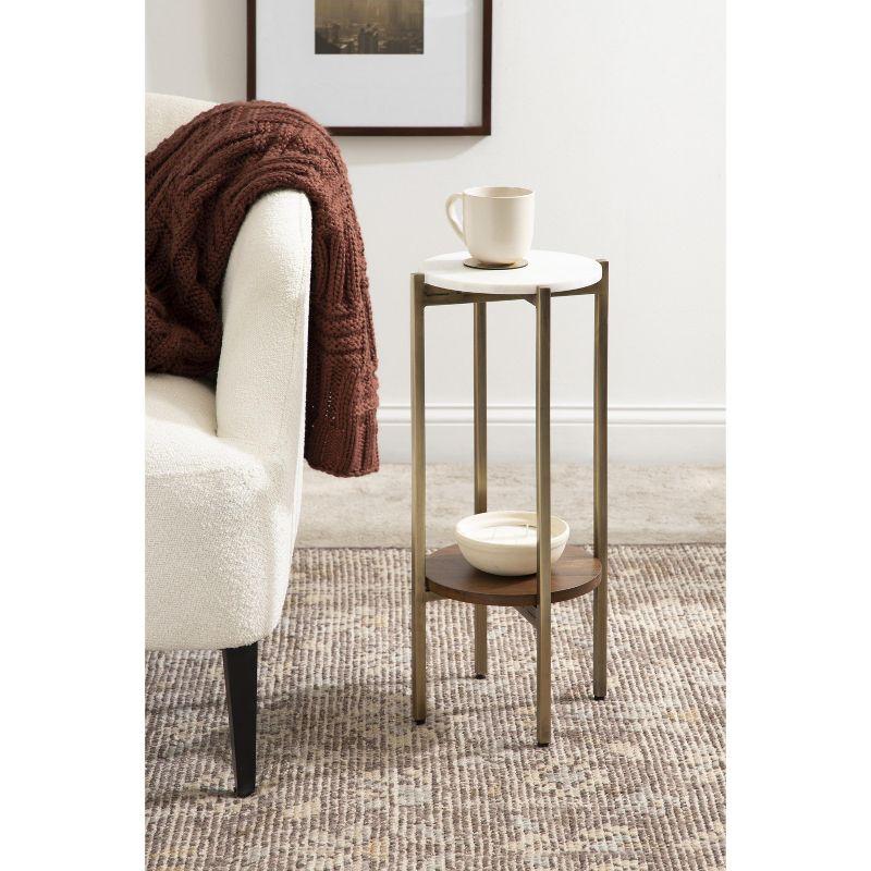 Walnut Brown and White Marble Round Accent Table