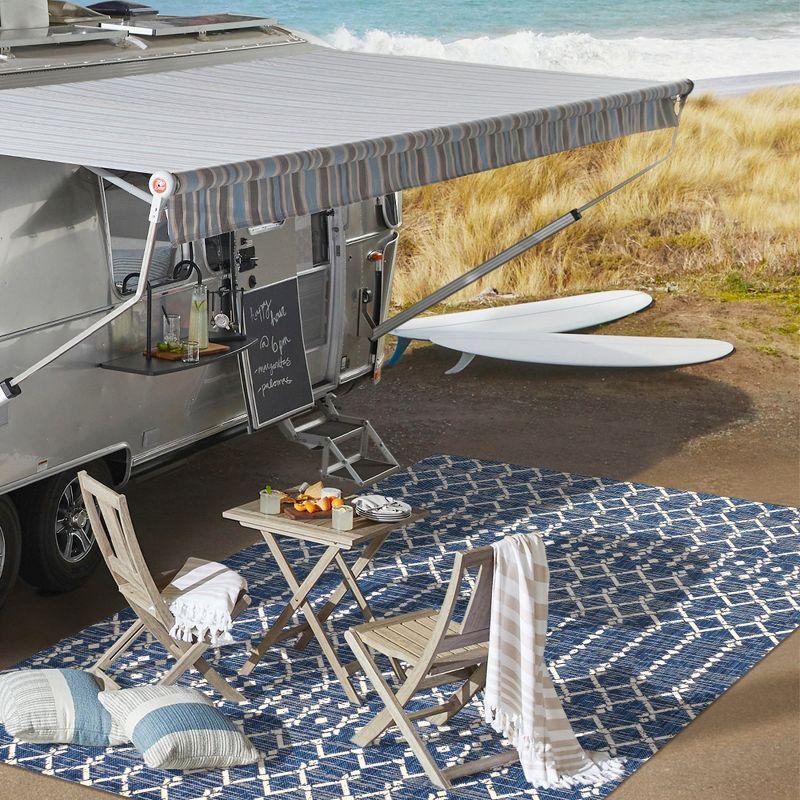 8' x 10' Ourika Moroccan Geometric Textured Weave Indoor/Outdoor Area Rug, Navy/Beige - JONATHAN Y