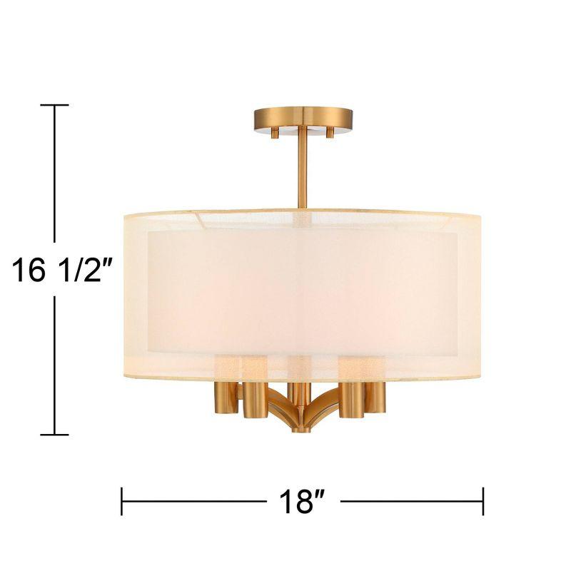 Warm Brass and White Drum Shade Semi Flush Mount Ceiling Light