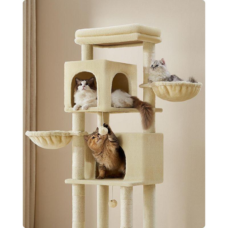 Feandrea Cat Tree, 69-Inch Tall Cat Tower for Indoor Cats, Multi-Level Cat Condo with 2 Caves, 2 Baskets, Sand Beige