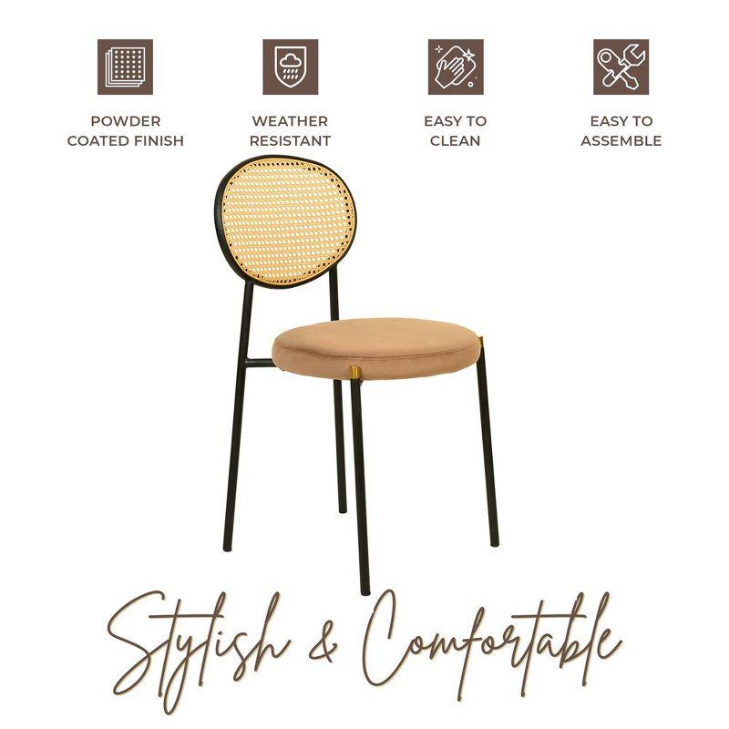 LeisureMod Euston Set of 2 Modern Dining Chairs with Wicker Back and Velvet Seat, Indoor Kitchen, Dining Room, Home, Contemporary Side Chair Seating