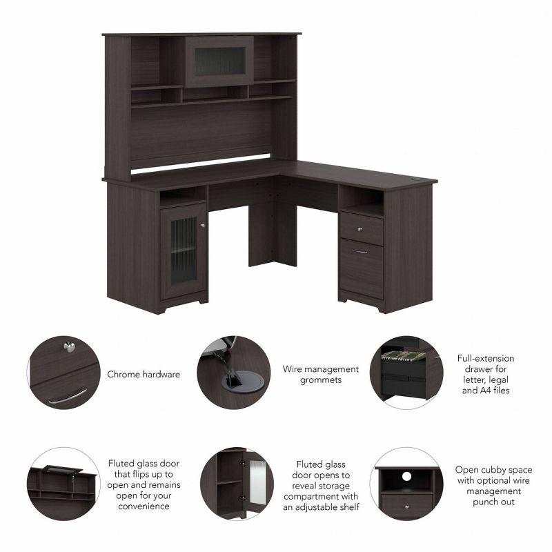 Cabot 60W L Shaped Computer Desk with Hutch Heather Gray - Bush Furniture: Executive Workstation, Storage Cabinet