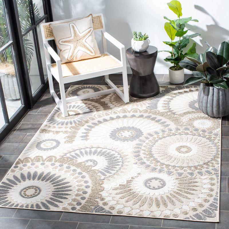 Grey and Ivory Floral Synthetic Indoor/Outdoor Area Rug