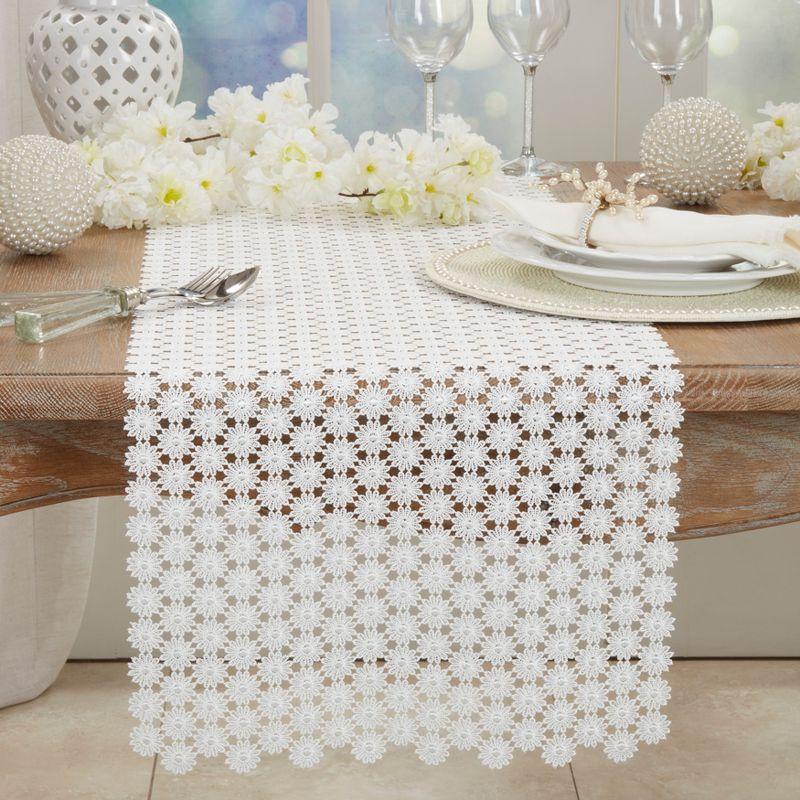 Saro Lifestyle Delicate Table Runner With Openwork Lace Design