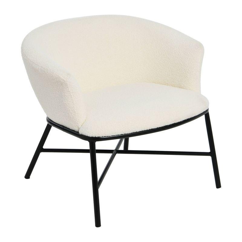 White Boucle Upholstered Metal Accent Arm Chair