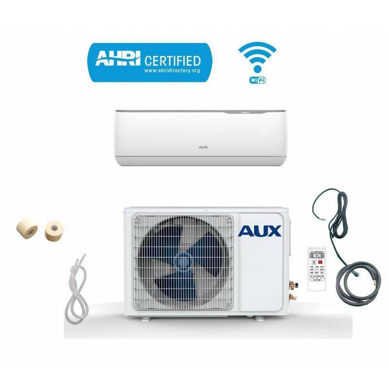 AUX 12000 BTU Ductless Wi-Fi Control 17 SEER 115V 1 Ton 25' Line Set Wall Mount Mini Split Air Conditioner with Heat Pump: Wall Mounted AC