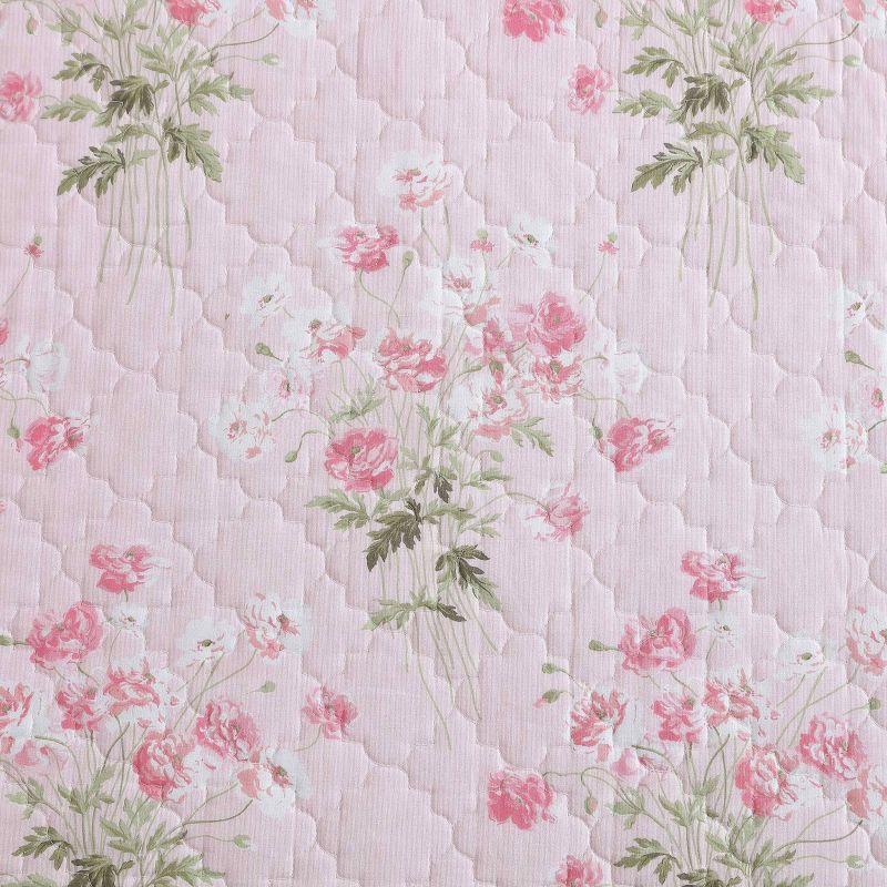 Laura Ashley Veronicas Bouquet Cotton Reversible Pink Quilt Set