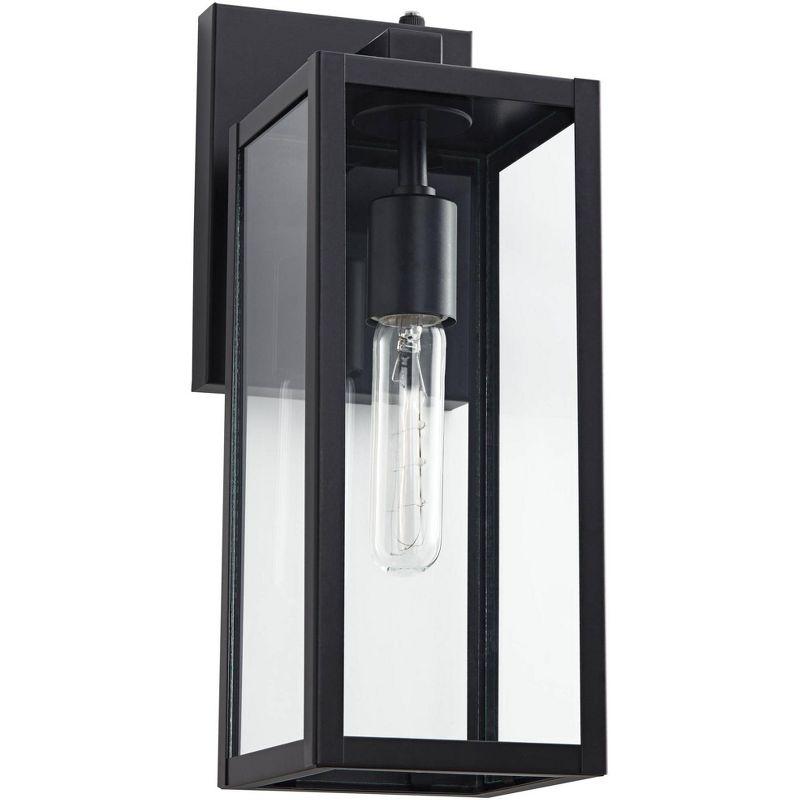 Mystic Black 14" Modern Industrial Outdoor Wall Light with Clear Glass