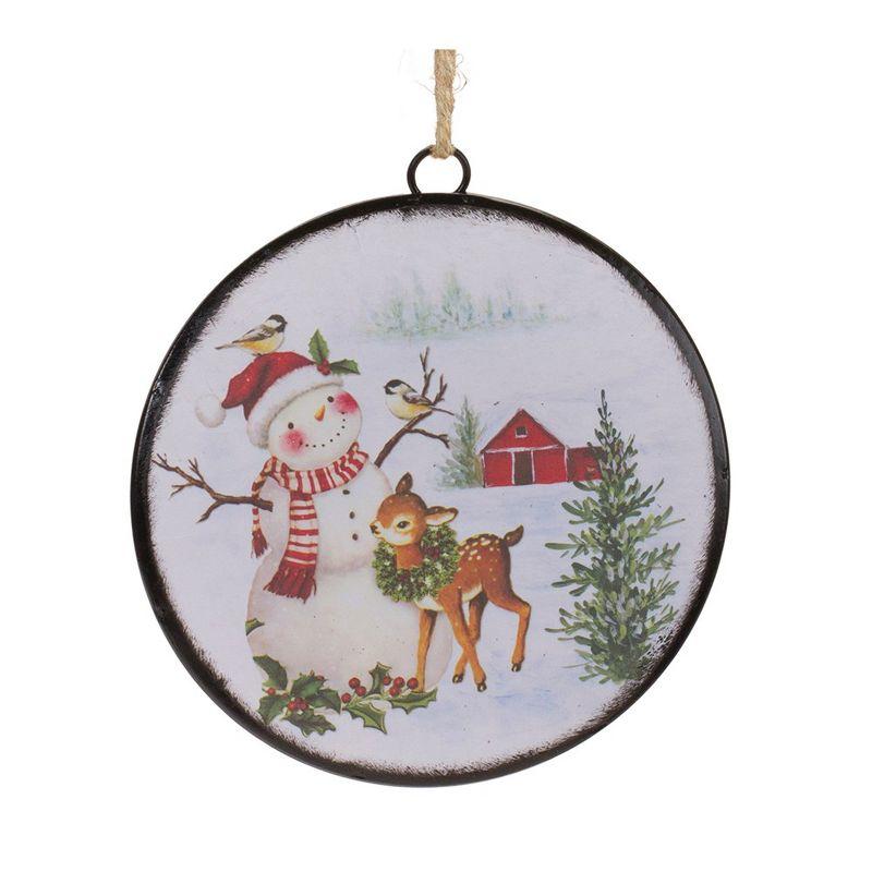 Melrose Woodland Snowman Disc Ornament (Set of 12)