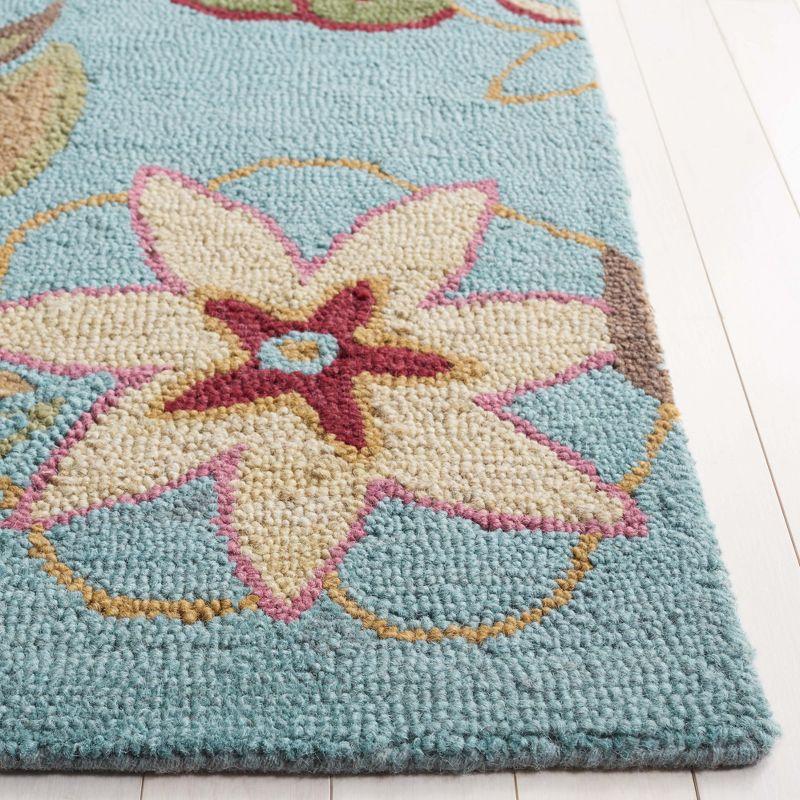 Hand-Knotted Blossom Blue Floral Wool Runner Rug, 2'6" x 12'