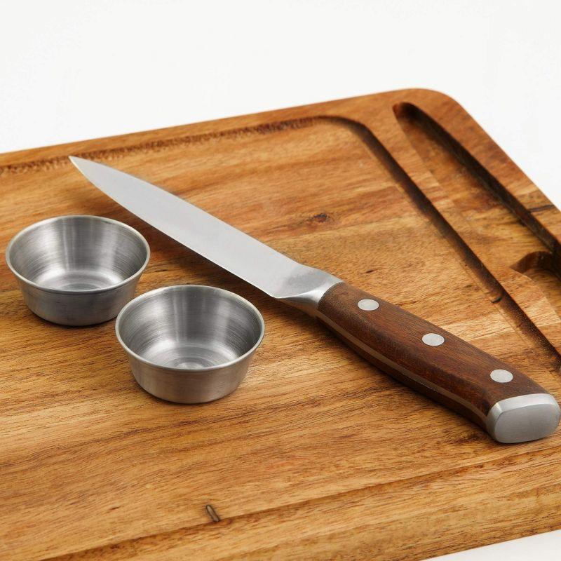 Yukon Glory Steak Board for Serving Steak, Meat, and Poultry in Style, Premium Acacia Wood, Includes Sauce Cups and Steak Knife, 3 Pack.