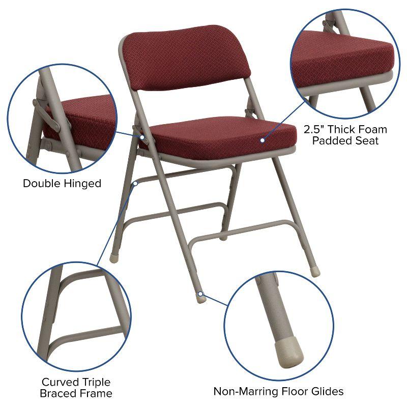 Flash Furniture 2 Pack HERCULES Series Premium Curved Triple Braced & Double Hinged Burgundy Fabric Metal Folding Chair