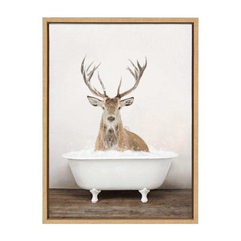 18" x 24" Sylvie Male Deer in Rustic Bath Framed Canvas by Amy Peterson - Kate & Laurel All Things Decor