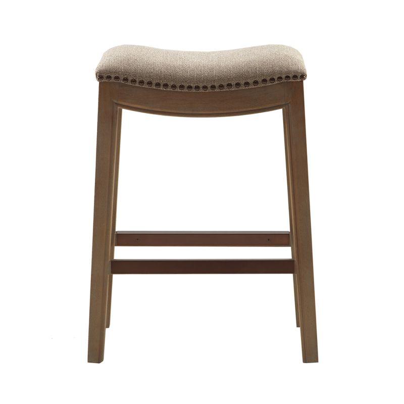 Madison Park Westley Saddle Counter Height Barstools Linen: 27" Upholstered, Wood Legs, 300 lbs Capacity