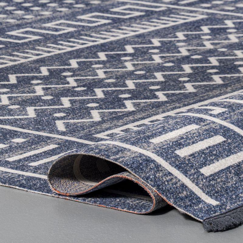 Reversible Tribal-Inspired Flatwoven Blue Runner Rug, 2'6" x 10'