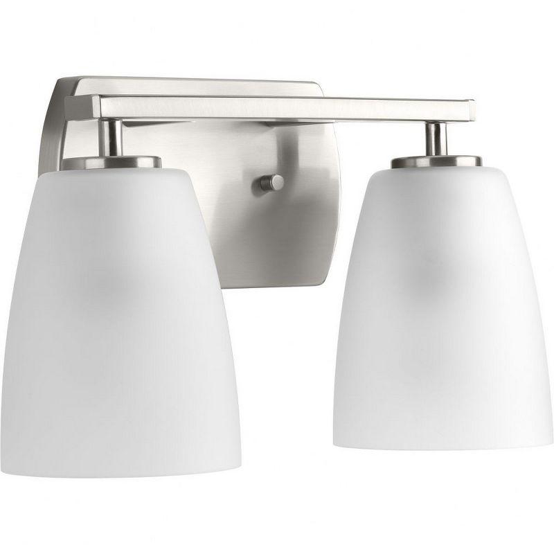 Brushed Nickel 2-Light Bath Vanity with Etched Glass Shades