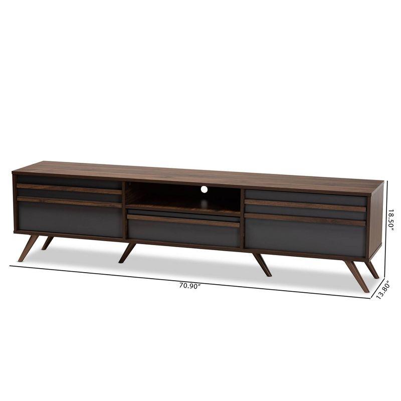 Naoki Wood TV Stand for TVs up to 75" Gray/Walnut - Baxton Studio: Modern Media Console with Storage & Cord Management