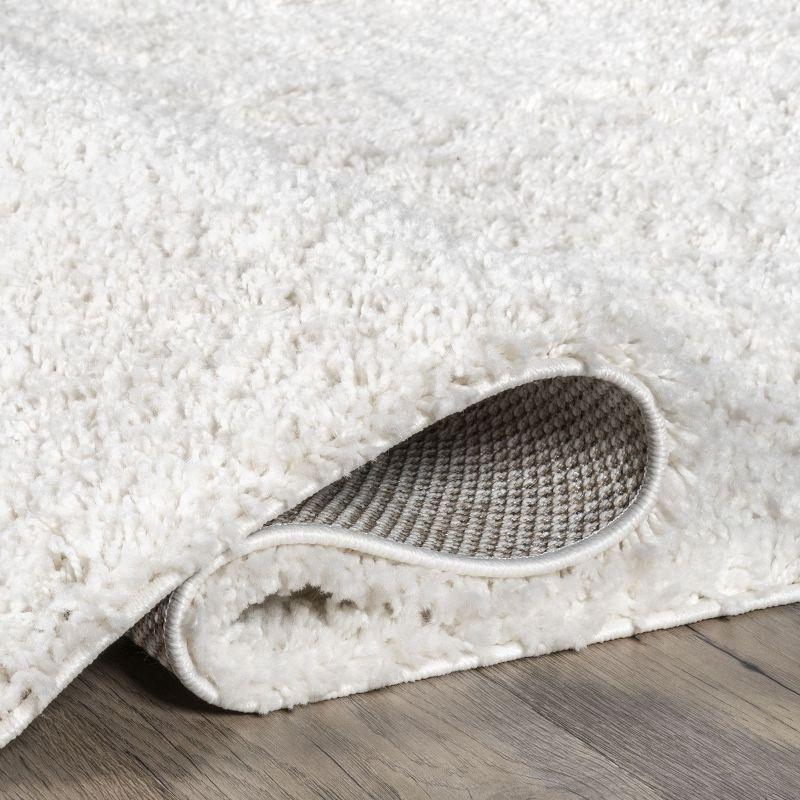 Plush White Square Synthetic Shag Area Rug, 52" x 24"