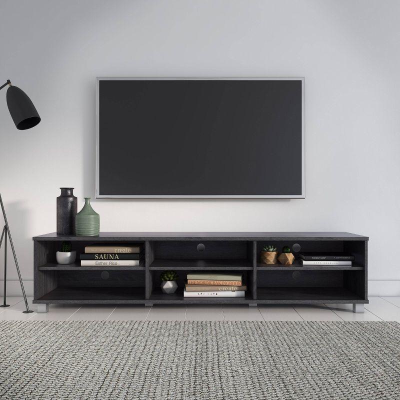CorLiving Hollywood TV Stand for TVs up to 85" Wood Grain Gray : Modern Entertainment Center with Open Shelves, Adjustable Storage