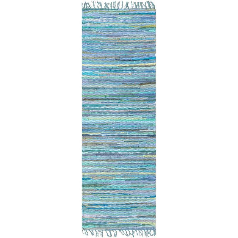 Light Blue Striped Handmade Reversible Runner Rug