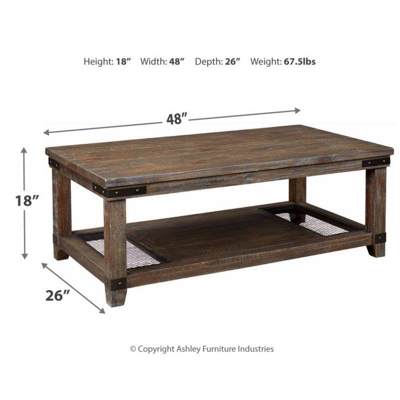 Danell Ridge Rectangular Cocktail Table Brown - Signature Design by Ashley: Solid Pine, Iron-Tone Brackets, Storage Shelf