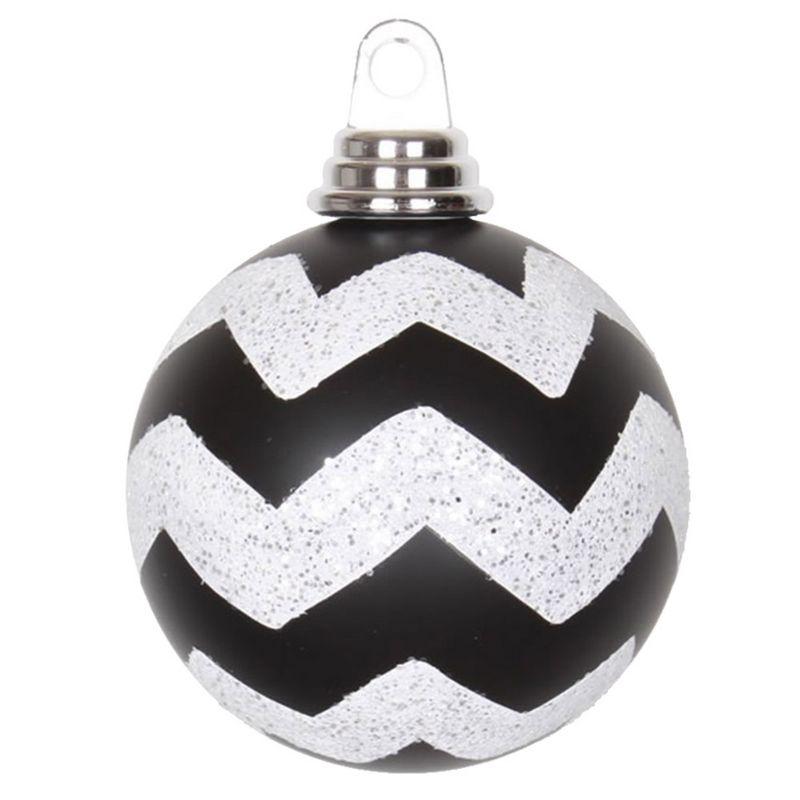 Vickerman 4" Black and White Matte Chevron Ball Christmas Ornament with Glitter Accents, 4 per Box