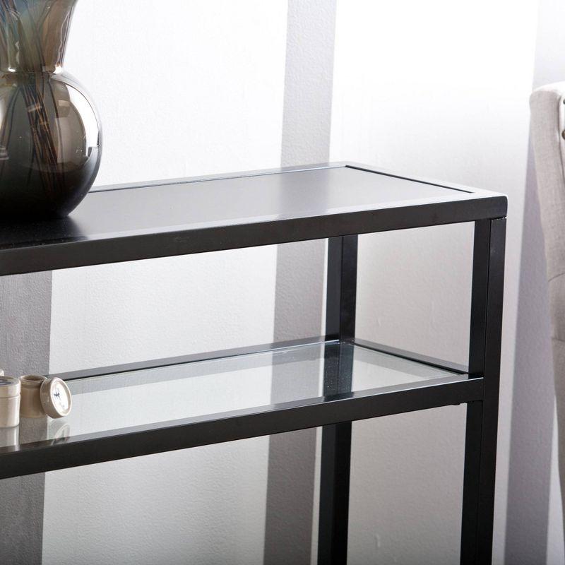 Sleek Matte Black Metal & Glass Console Table with Storage Shelf