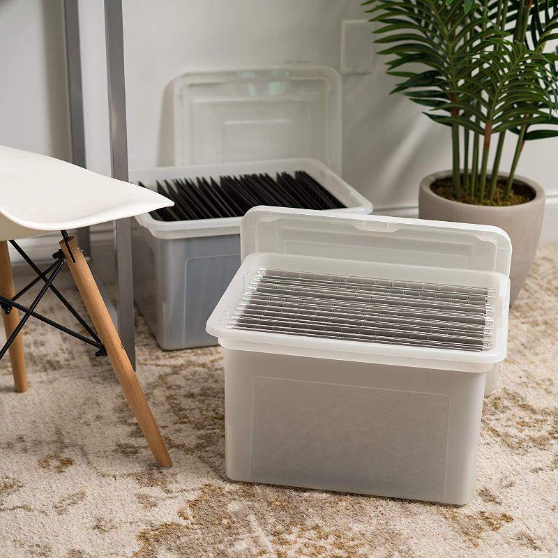 IRIS USA 35 Qt. 4Pack File Box File Organizer Plastic File Box for Letter/Legal File, BPA-Free Plastic Storage Bin Tote Organizer with Durable, Pearl