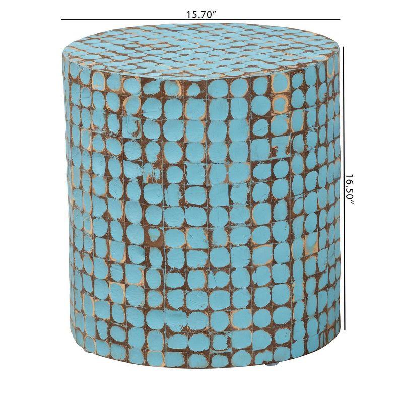 bali & pari Juliette Coconut Shell and Acacia Wood End Table Sky Blue/Natural Brown