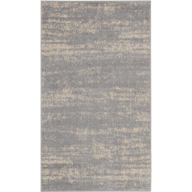 Reversible Grey/Beige Abstract Synthetic 3' x 5' Area Rug