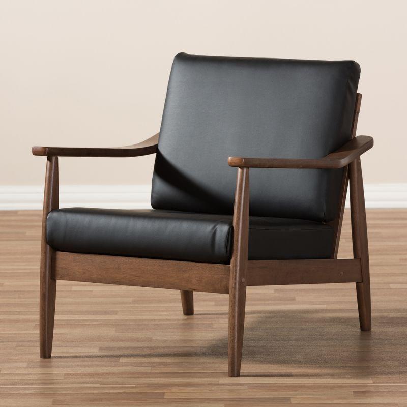 Venza Mid Century Modern Walnut Wood Faux Leather Lounge Chair Black - Baxton Studio: Indoor Armchair, Rubberwood Frame