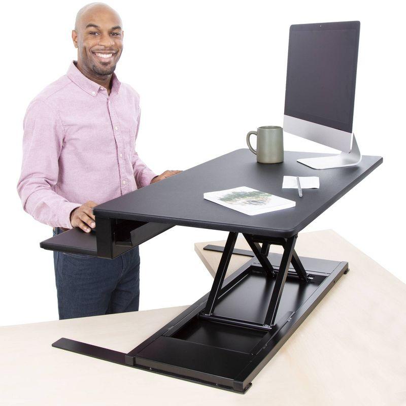 FlexPro Premier Electric Standing Desk Converter – 36" Sit to Stand Workstation – Black – Stand Steady