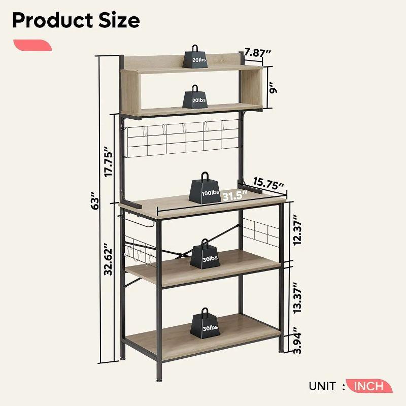 Bestier 5 Tier Microwave Stand, Coffee Bar Table with Storage for Small Space Kitchen 24in Light Oak