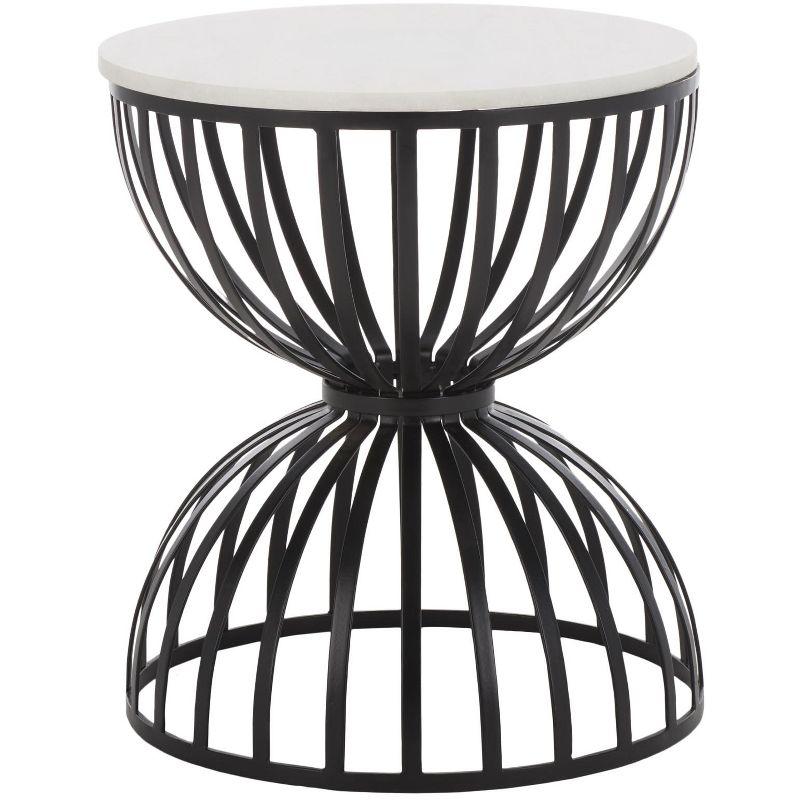 Tissaia Round White Marble and Black Iron Accent Table