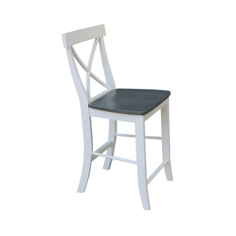 Elegant X-Back Solid Parawood Counter Stool, White and Heather Gray