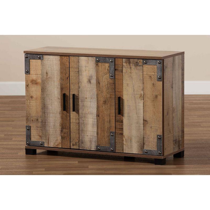 3 Door Cyrille Wood Shoe Cabinet Brown - Baxton Studio: Entryway Storage, 12 Pair Capacity, Industrial Farmhouse Style