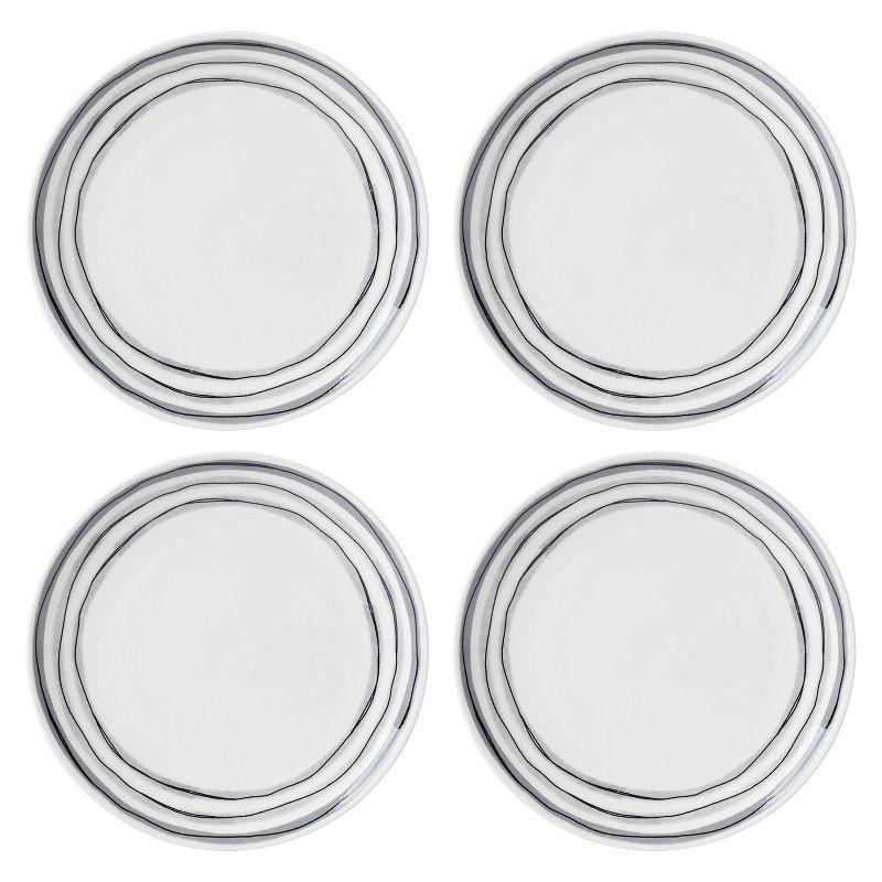 Oneida 12pc Sketchbook Dinnerware Set Gray/White: Porcelain, Floral Pattern, Service for 4, Includes Plates & Bowls