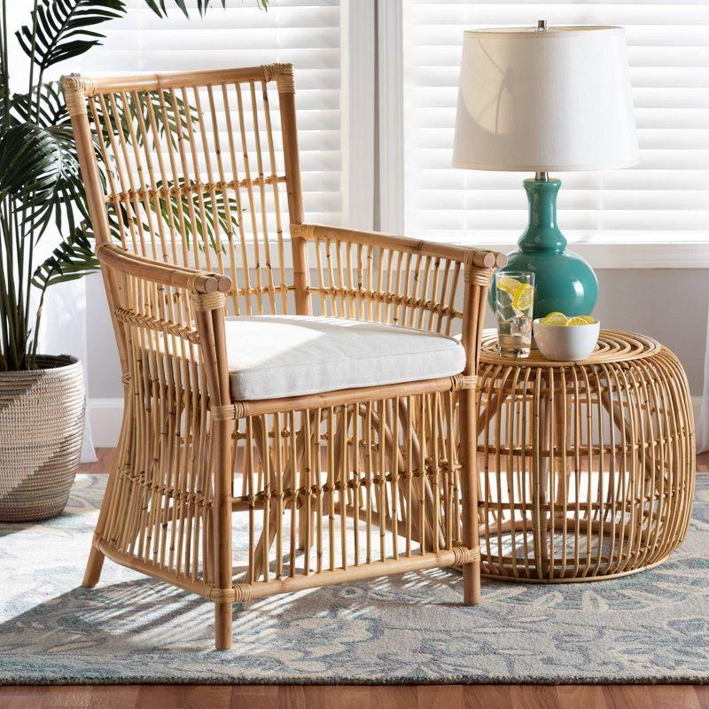 Rose Fabric Upholstered and Rattan Armchair White/Natural - bali & pari: No Assembly, Plush Comfort