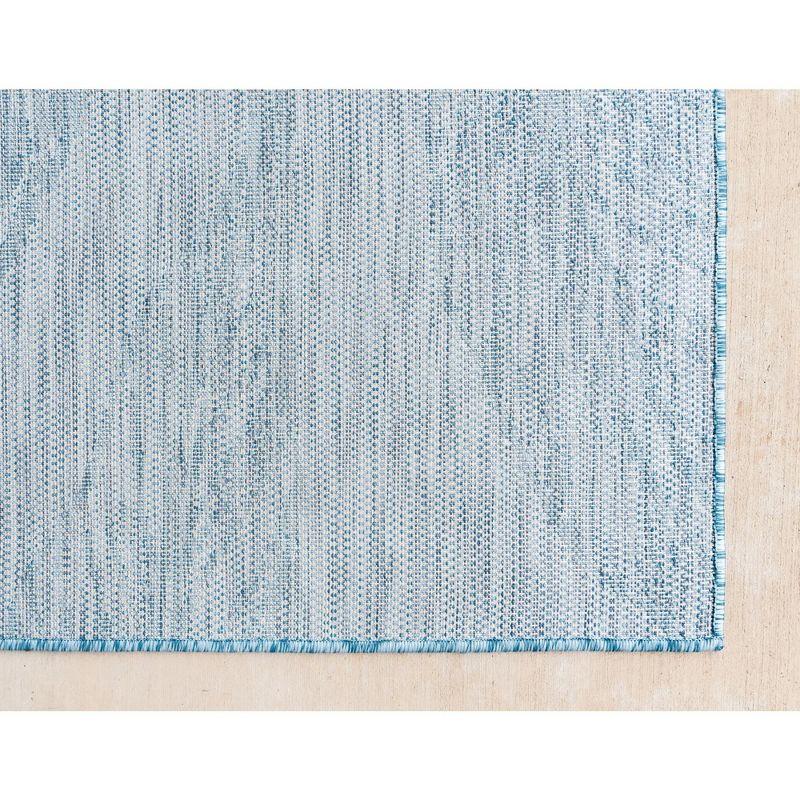 Light Aqua Botanical Outdoor Rectangular Synthetic Rug