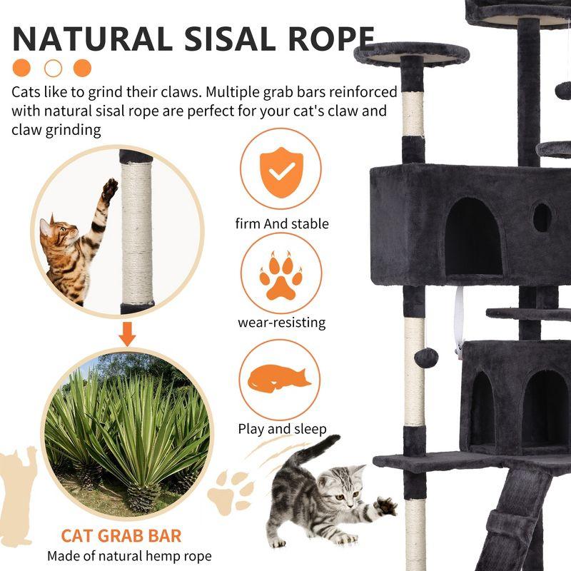 FDW 70in Cat Tree Tower for Indoor Cats,Munlti-Level Cat Furiture Activity Center with Cat Scratching Posts for Kittens Pet Play House,Dark Gray