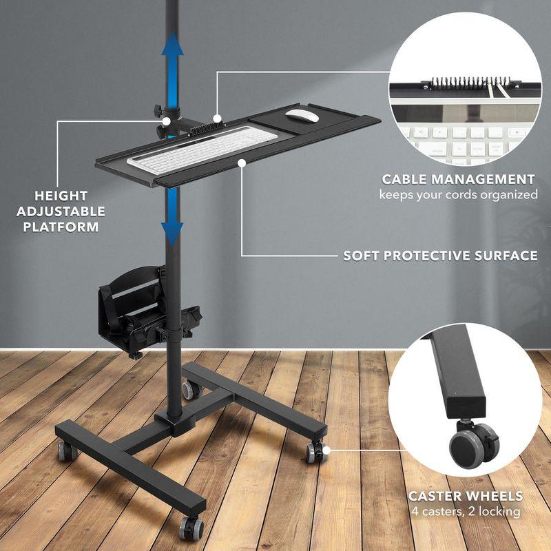 Mount-It! Height Adjustable Rolling Computer Cart, Workstation with Tray Monitor Mount & CPU Holder