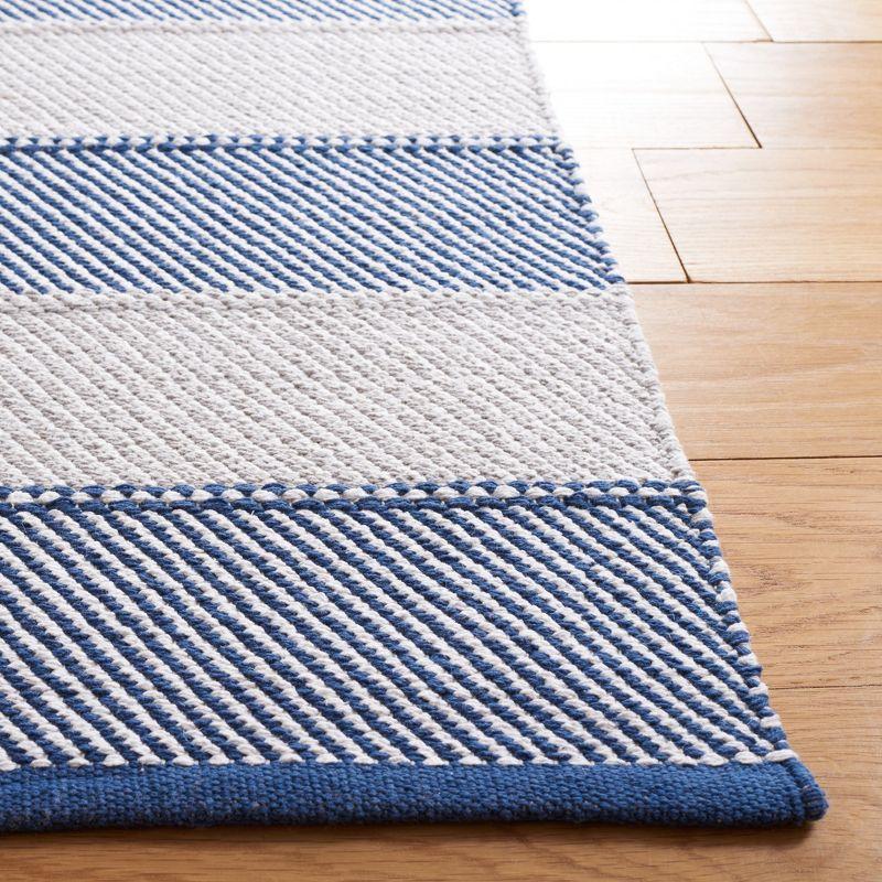 Grey and Blue Striped 4' x 6' Wool Cotton Area Rug