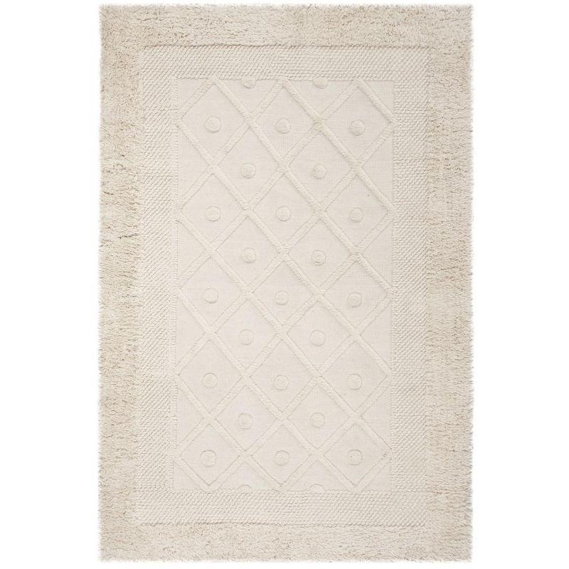 Ivory Hand-Knotted Wool and Cotton 2' x 3' Area Rug