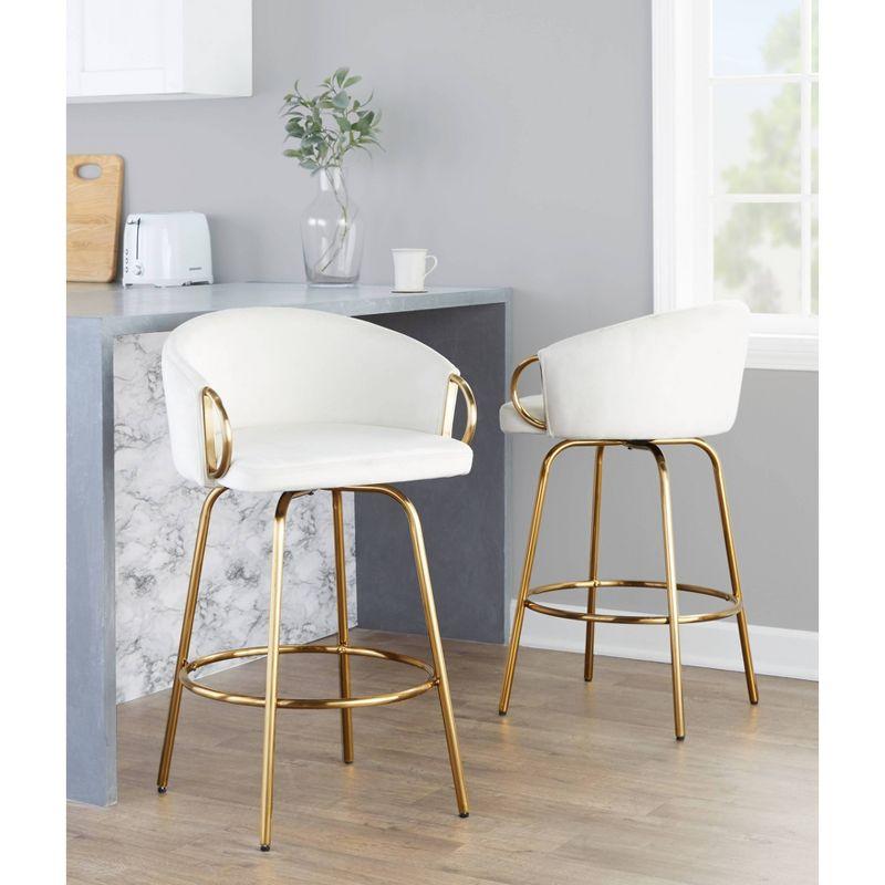 Set of 2 Claire Counter Height Barstools Gold/Cream - LumiSource: Fixed-Height, Swivel, Velvet Upholstery