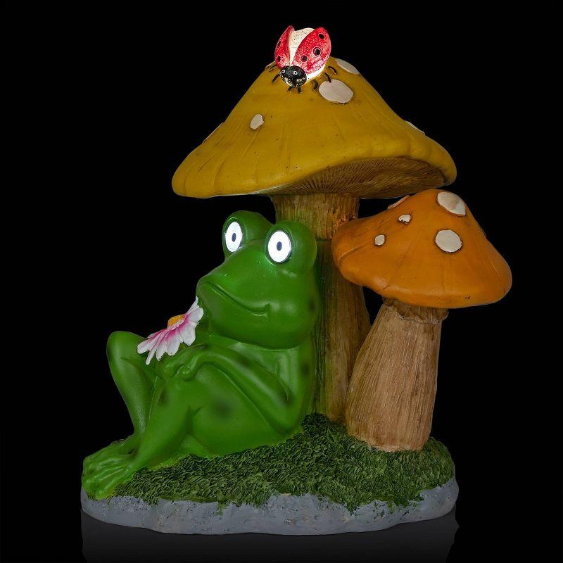 Alpine Corporation Frog Mushroom Statue With Solar: Whimsical Garden Decor, Polyresin, Ambient Glow